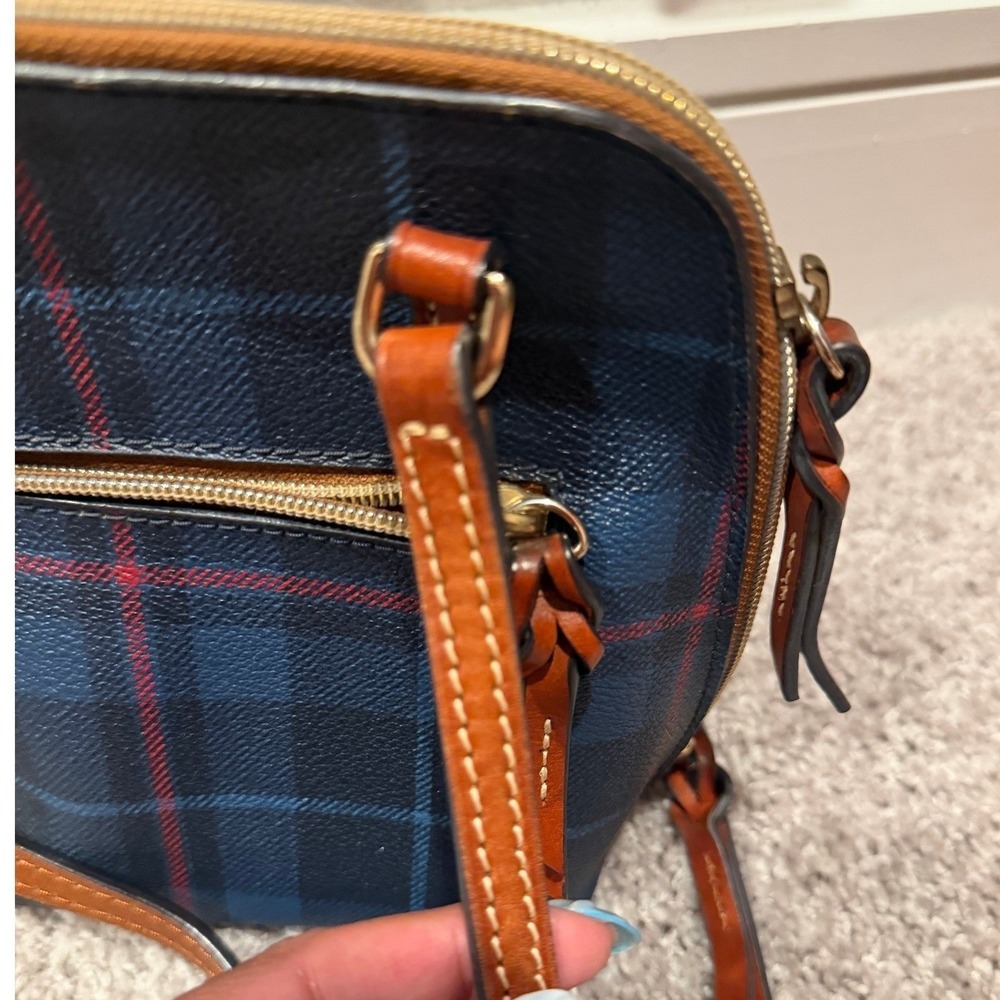 Dooney & Bourke Navy Blue Red‎ Plaid Coated Canvas Crossbody Bag Leather Trim - Picture 7 of 16